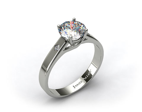 18k White Gold Cross Prong Diamond Accent Solitaire Ring